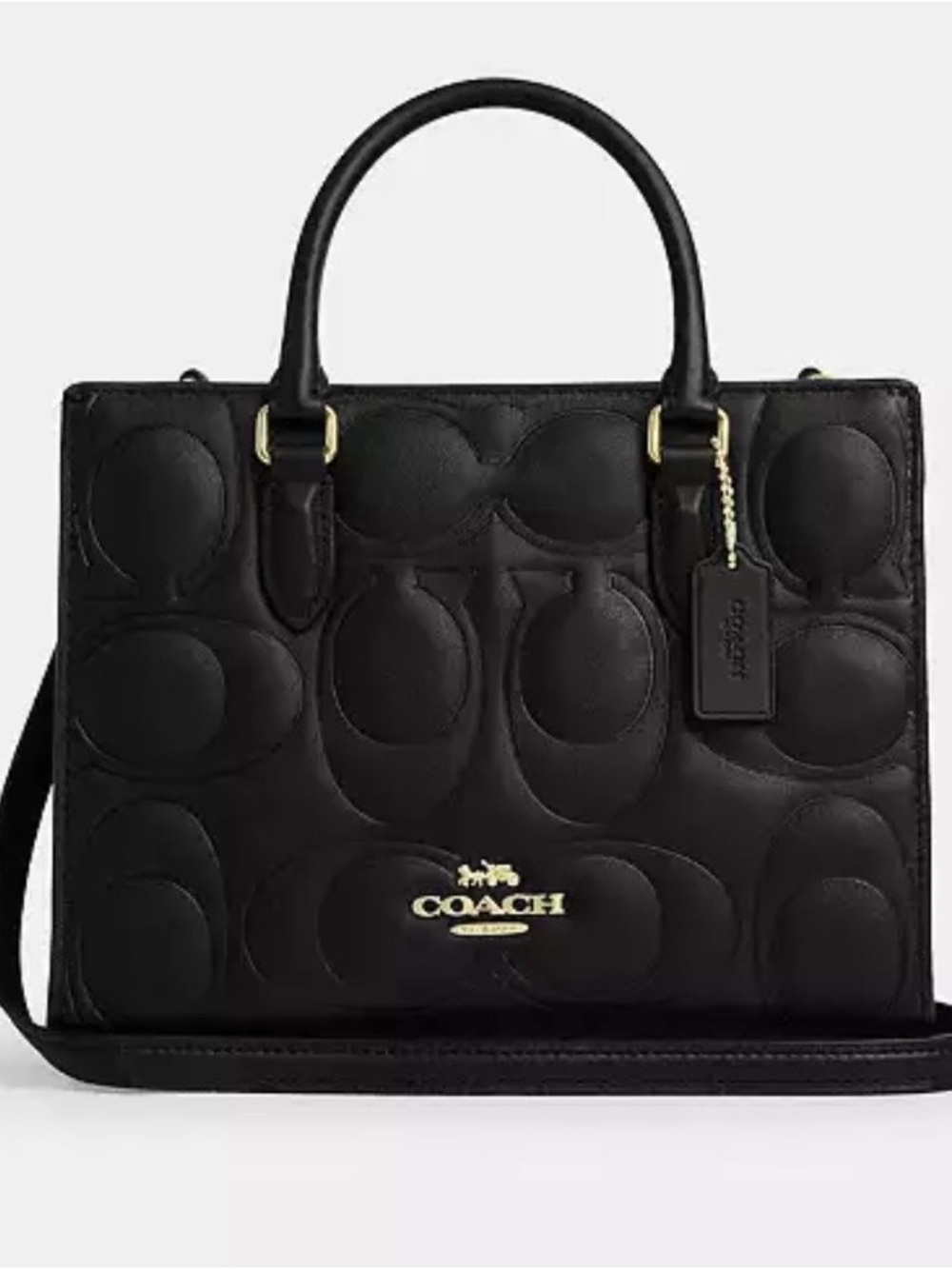 Coach Black Quilted Satchel with Gold-Tone Logo